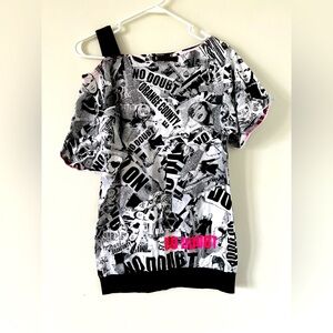 Gwen Stefani No Doubt Newspaper Print One Shoulder Tour Shirt